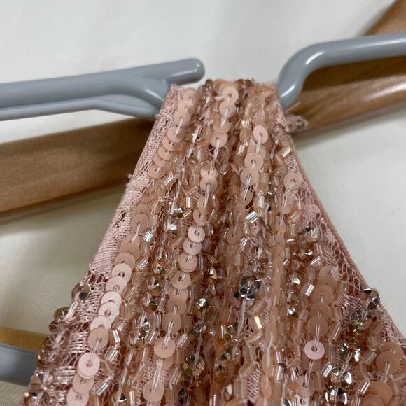 Mac Duggal NWT Sequined Sleeveless Plunge Neck Flowy Gown Rose Gold Size 16 - Picture 12 of 14